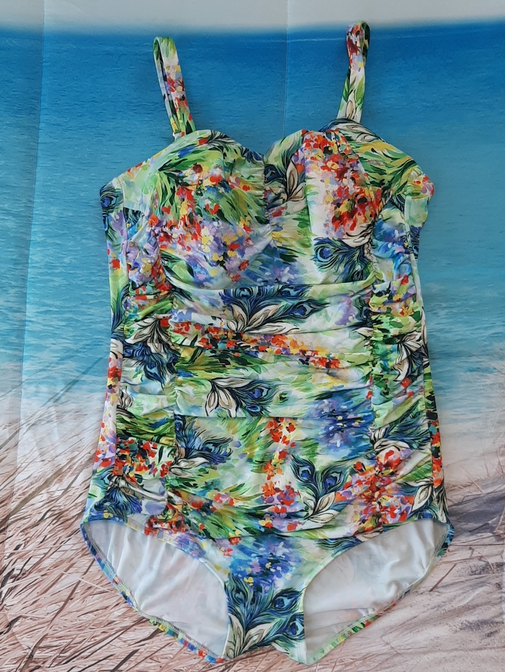 Inches Away Size 20 W Tall A One Piece Swimsuit Floral Ruched Beach Swim